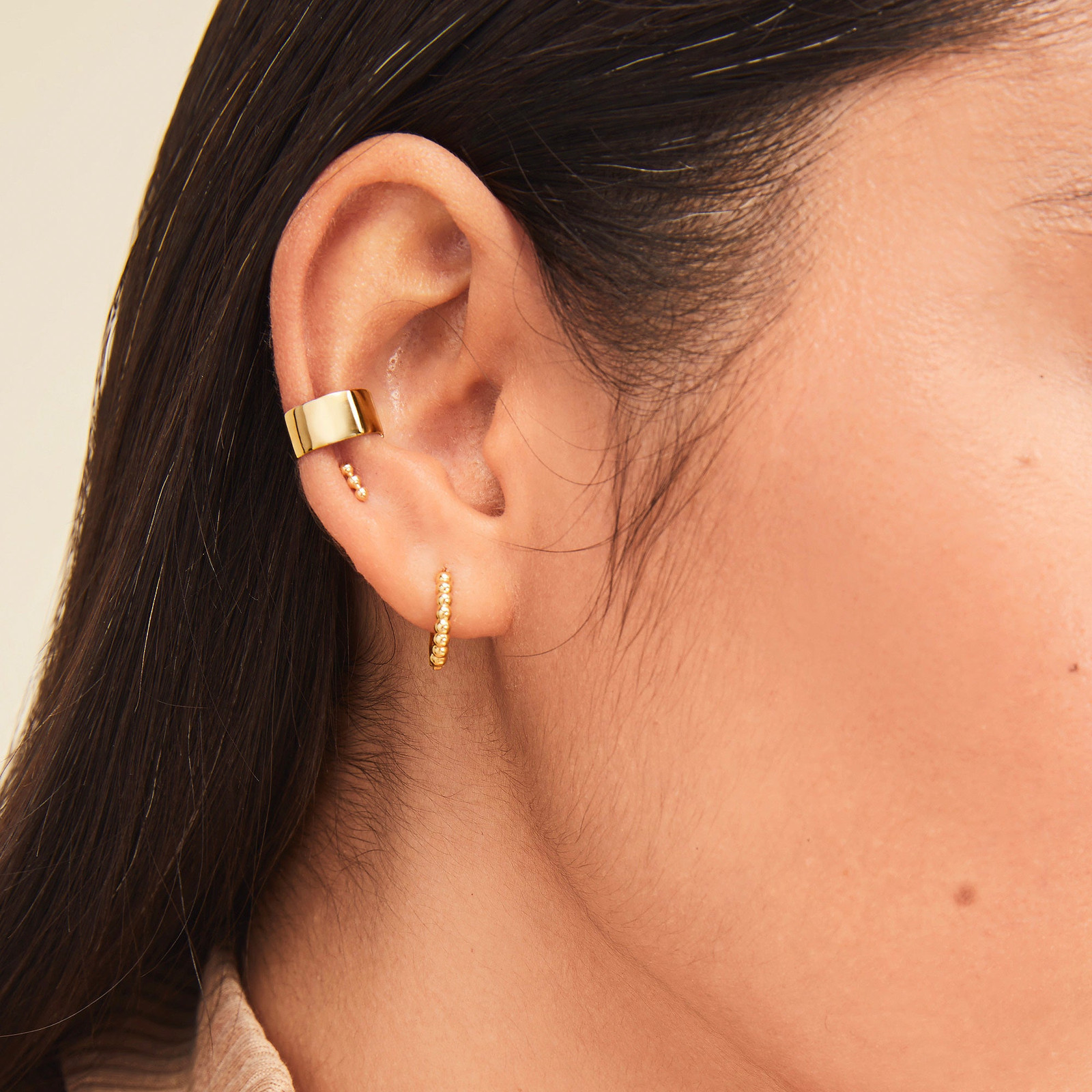 Polished Gold Ear Cuff with Beige Top Polished Gold Ear Cuff with Beige Top — Ear Cuffs
