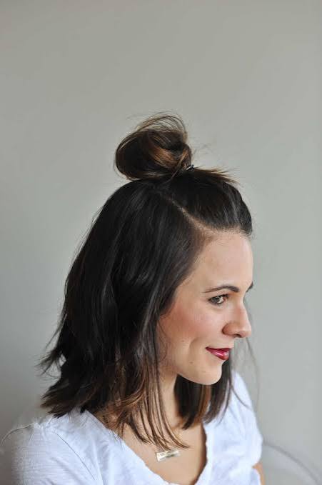 Chin Side Part Dark Brown Bob Half Up Bun Chin Side Part Dark Brown Bob Half Up Bun