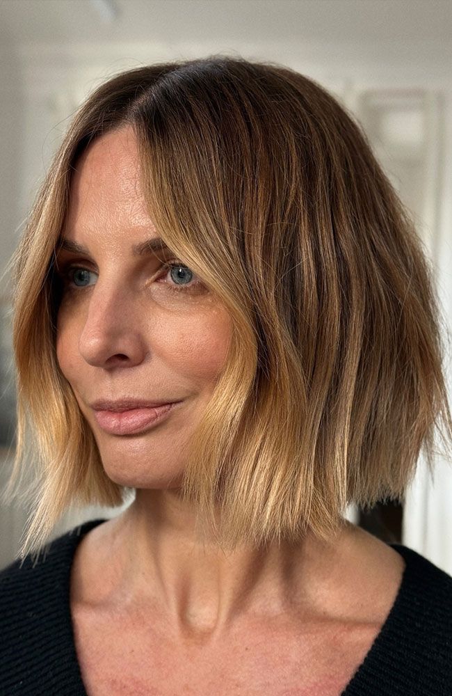 Warm Brunette Bob with Textured Ends Warm Brunette Bob with Textured Ends — Bob for Thick Hair