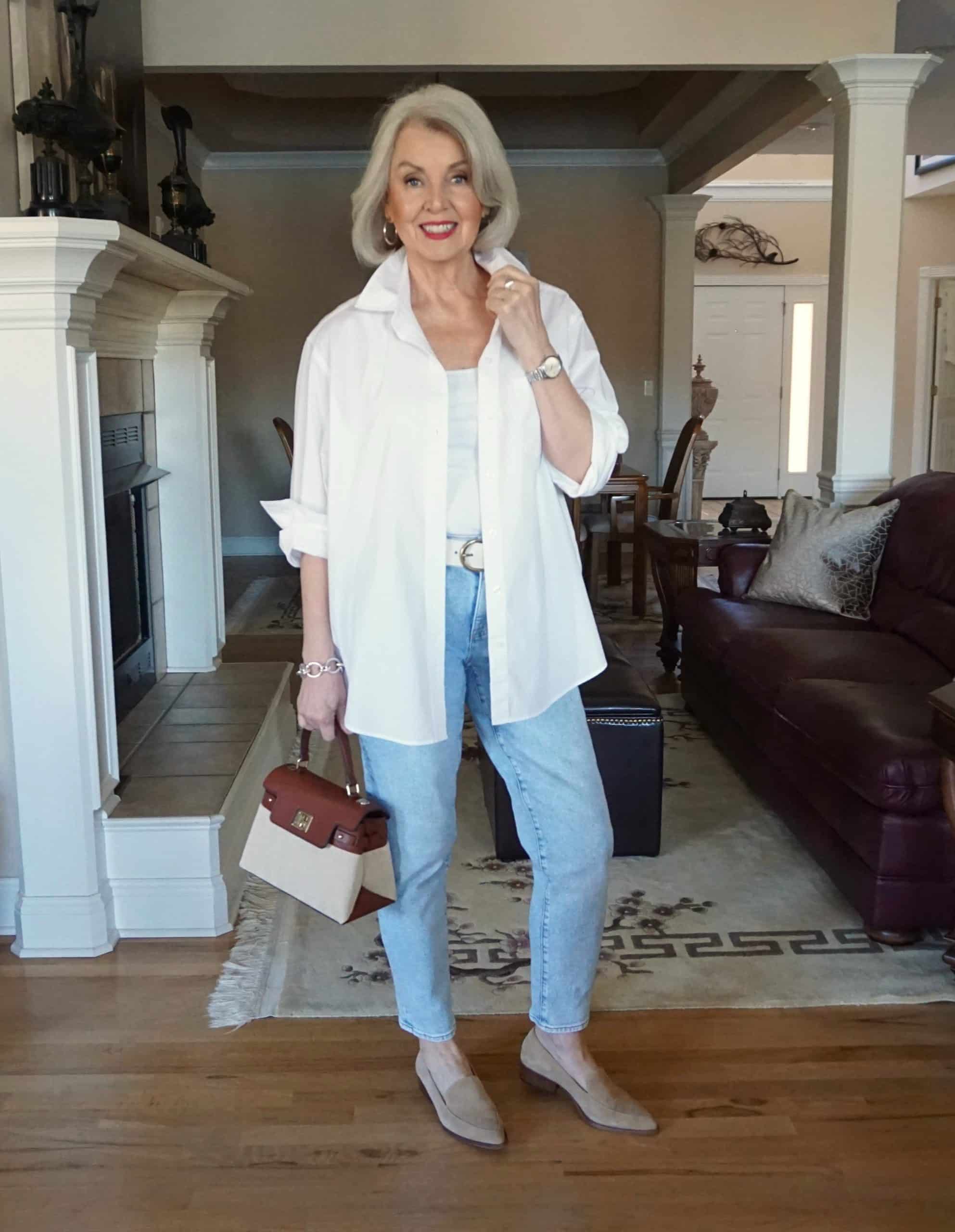 Nude Pointed-Toe Flats Outfit Idea — Oversized Shirt Outfits