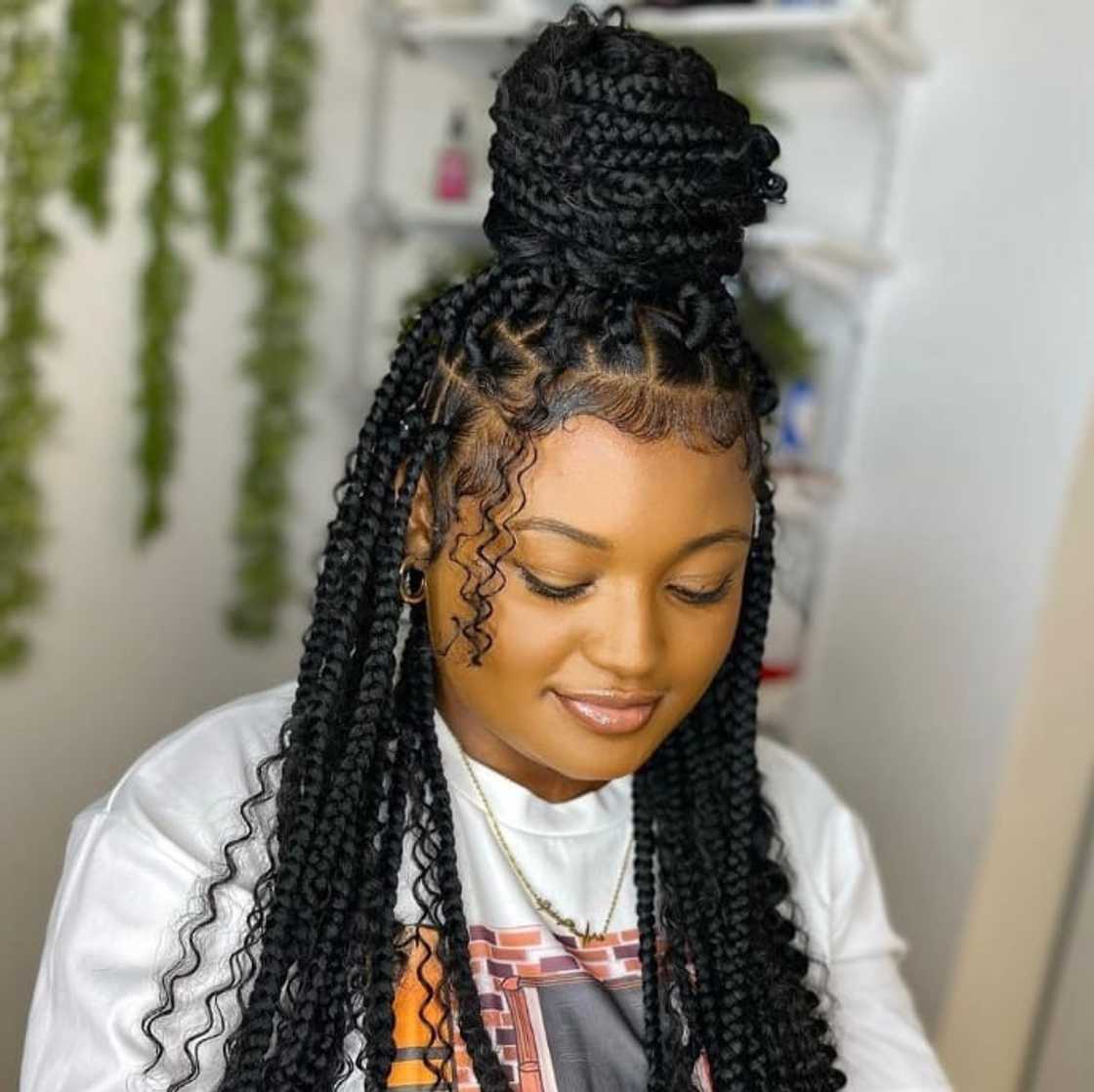 Braids and Curls Top Knot Braids and Curls Top Knot — Half Up Half Down for Black Hair