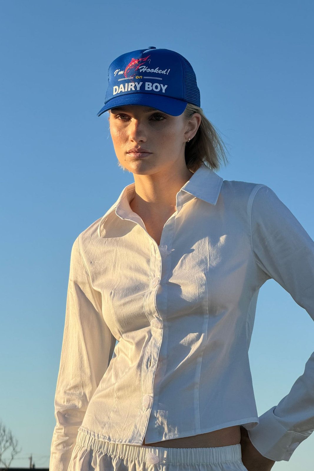 Text-Based Trucker Hat with Collared Shirt and Shorts Text-Based Trucker Hat with Collared Shirt and Shorts — Trucker Hat Outfits