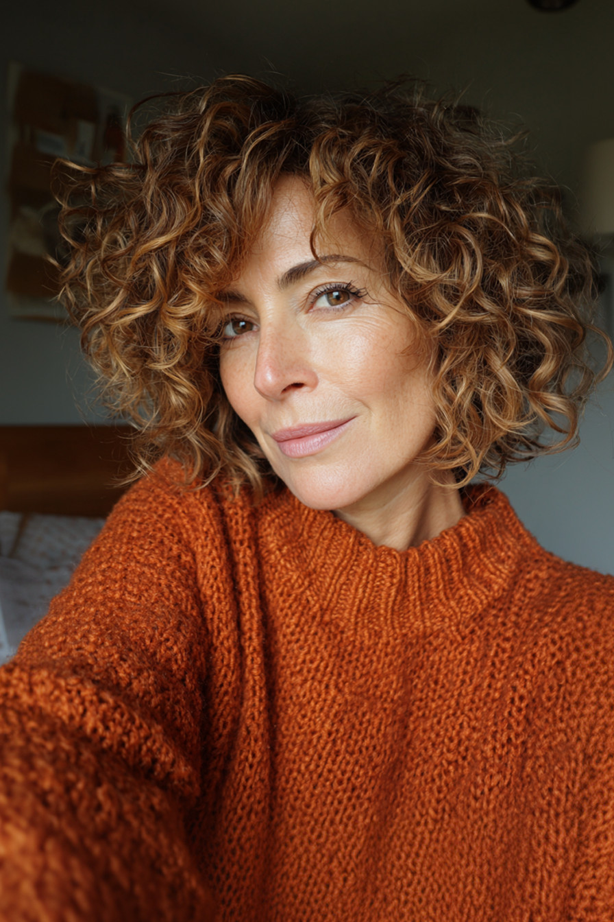 Chin Length Honey Blonde Curls — Natural Hairstyles Over 50