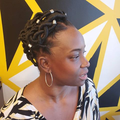 Black Loc Updo with Silver Beads — Loc Bun