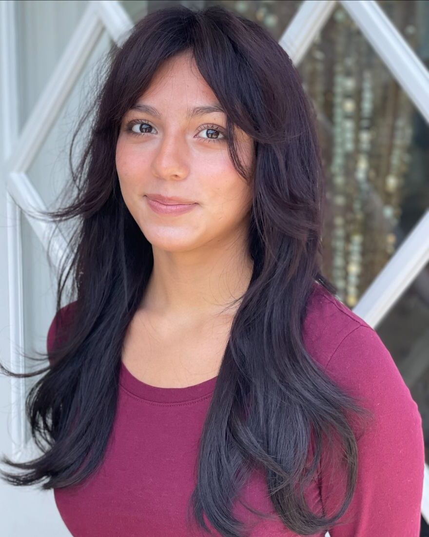 Mid-Back Dark Brown With Caramel Balayage — Long Layered Hair