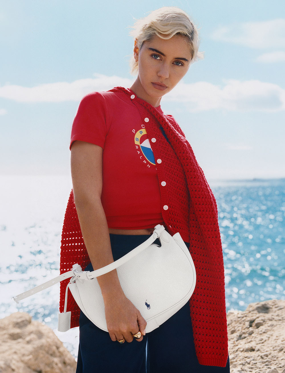 Casual Cool: Red Knit Cardigan and Navy Trousers — Ralph Lauren Outfits