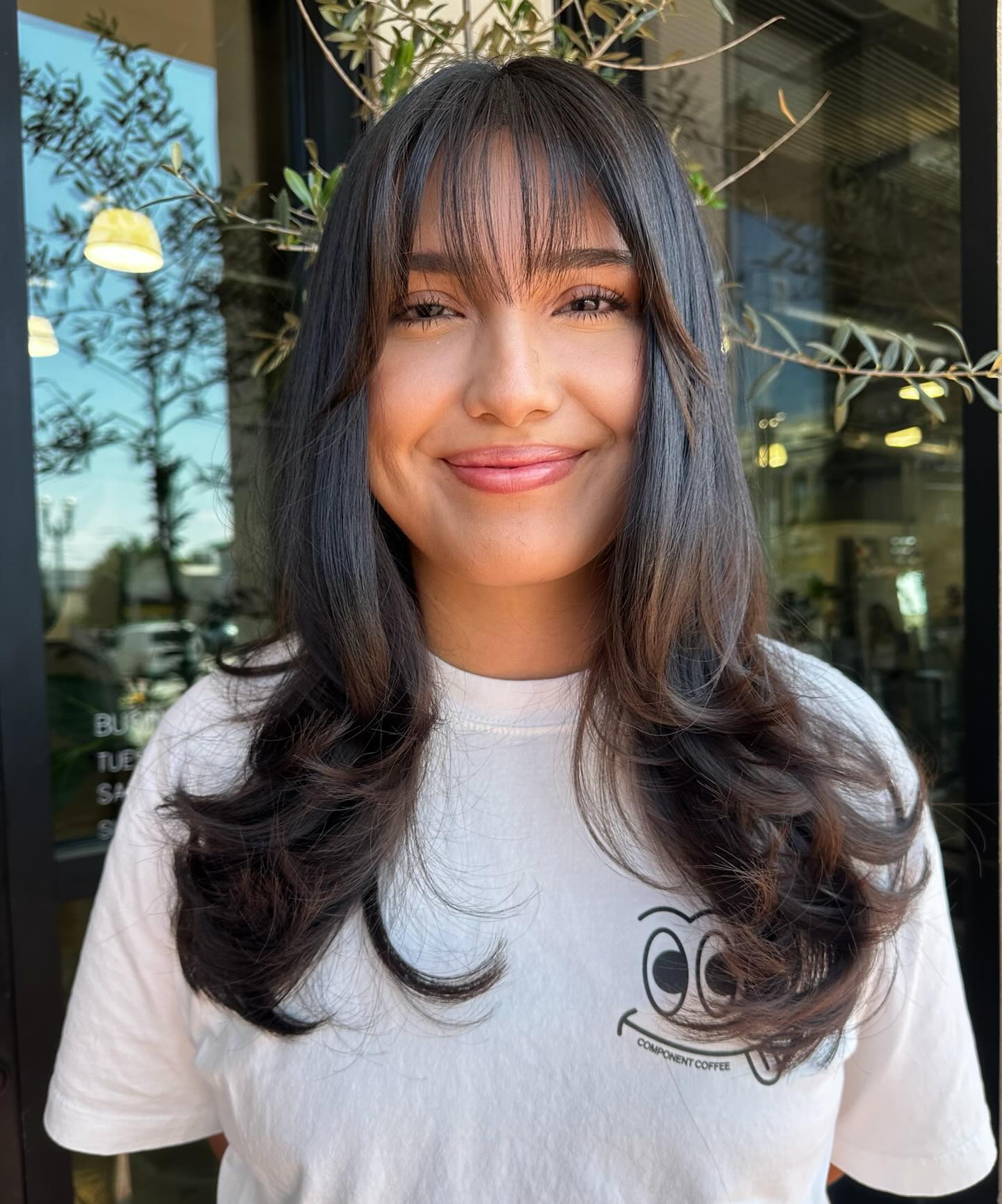 Graphic Tee Ease: Casual Comfort with Blunt Bangs