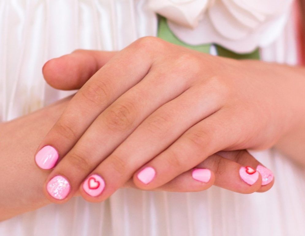 Soft Pink with Glitter Hearts — Nails for Little Girls
