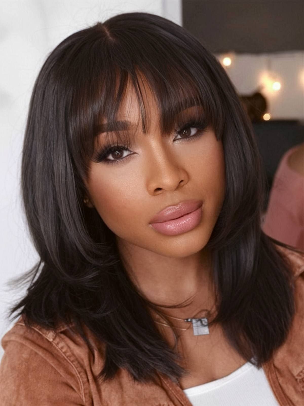 Layered Bob With Full Bangs Blowout — Natural Hair with Bangs