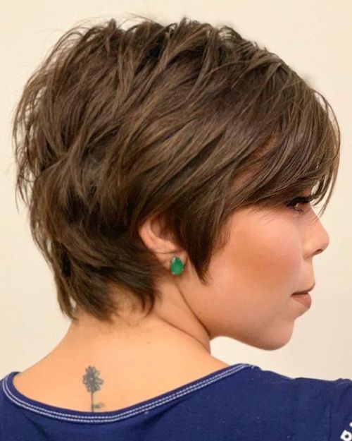 Piecey Medium Brown Pixie Piecey Medium Brown Pixie — Haircuts for Thin Hair