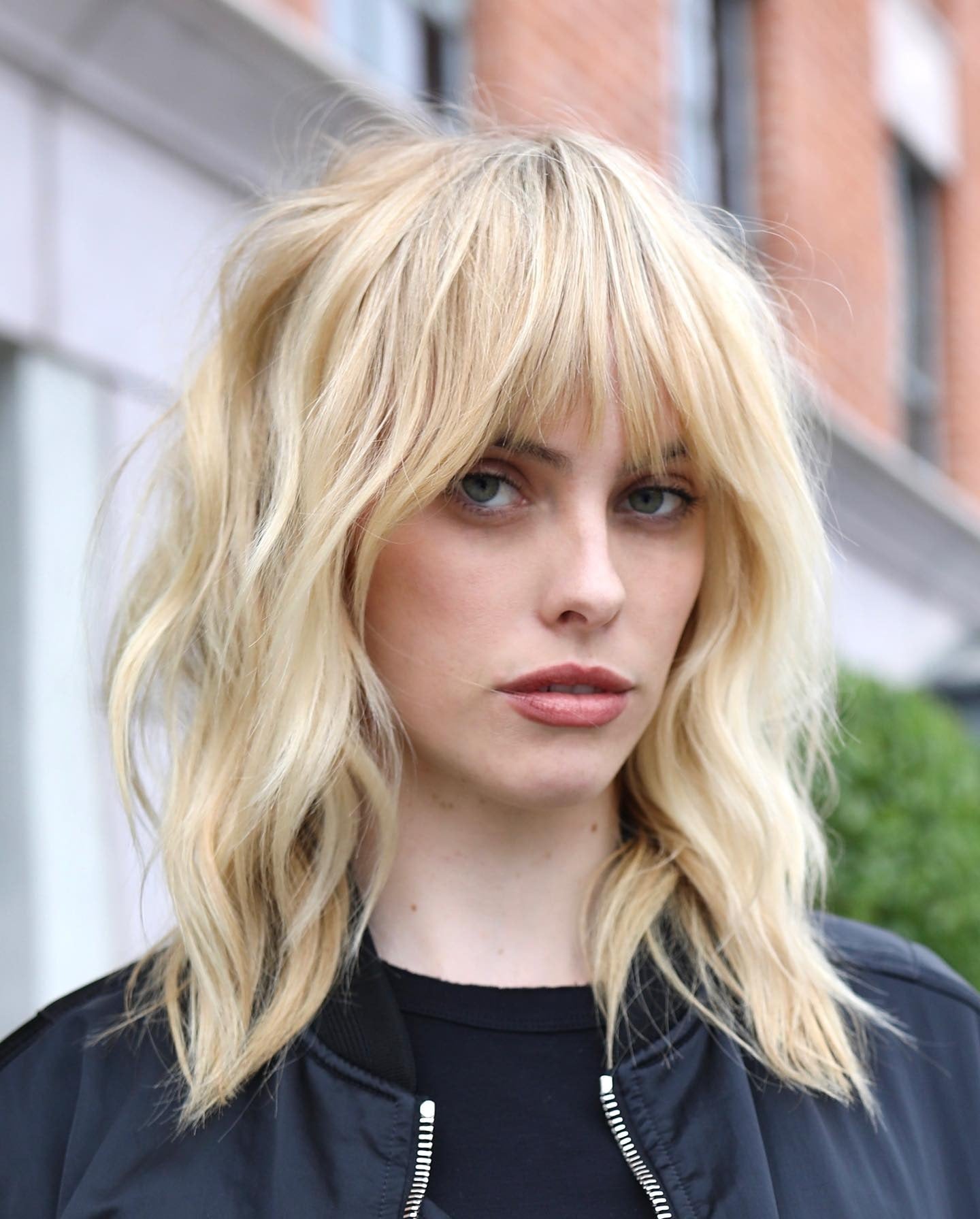 Edgy Streetwear: Bomber Jacket with Shaggy Layers and Bangs — Bangs with Layers