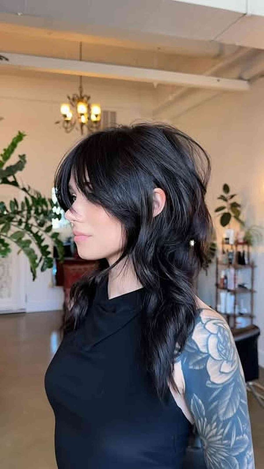 Black Shag With Full Bangs Black Shag With Full Bangs — Long Shag