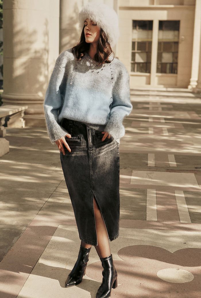 Dark Grey Denim Pencil Skirt with Ombre Sweater Dark Grey Denim Pencil Skirt with Ombre Sweater — Pencil Skirts