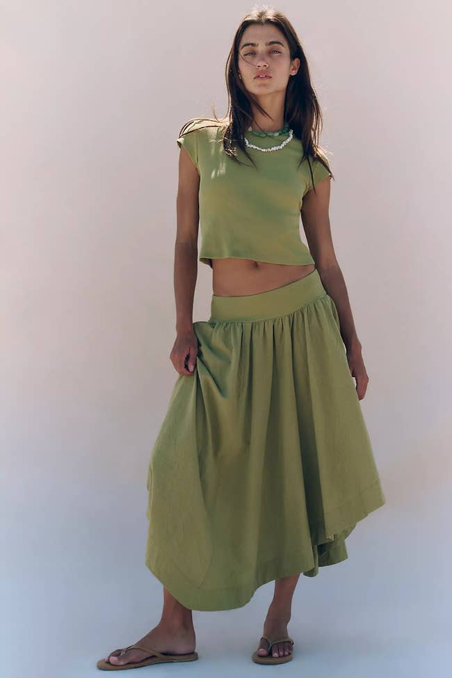Olive Green Knit Crop Top and Midi Skirt Set Olive Green Knit Crop Top and Midi Skirt Set — Free People Outfits
