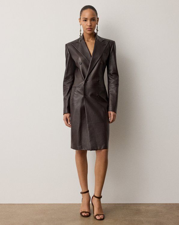 Dark Brown Leather Blazer Dress for Evening Elegance — Blazer Dresses