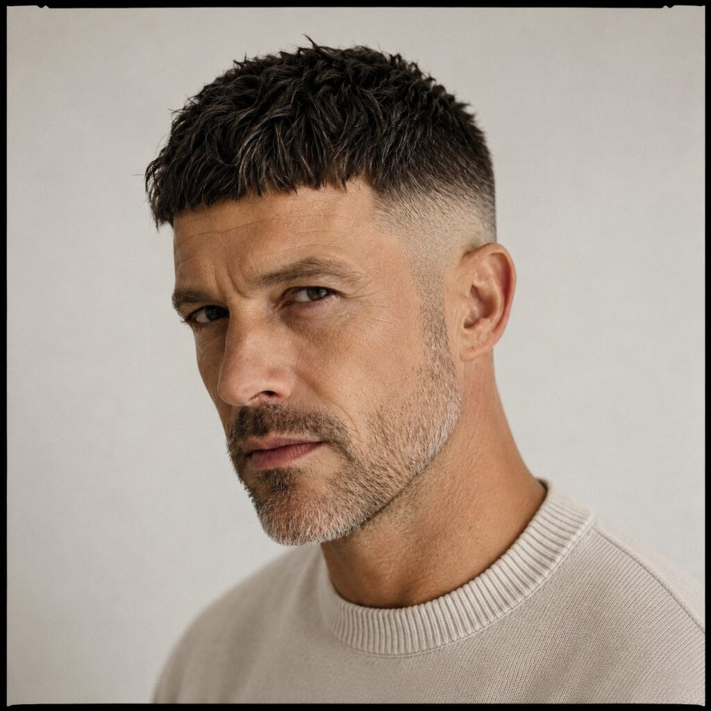 French Crop with Grey Streaks French Crop with Grey Streaks — Mens Hairstyles