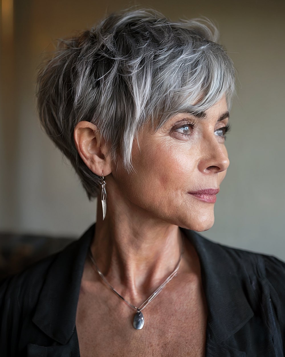 Sophisticated Grey Pixie — Pixie Cut for Thick Hair