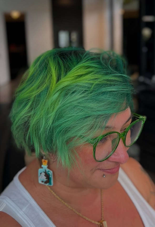 Bright Green Bob With Lime Highlights — Green Hair
