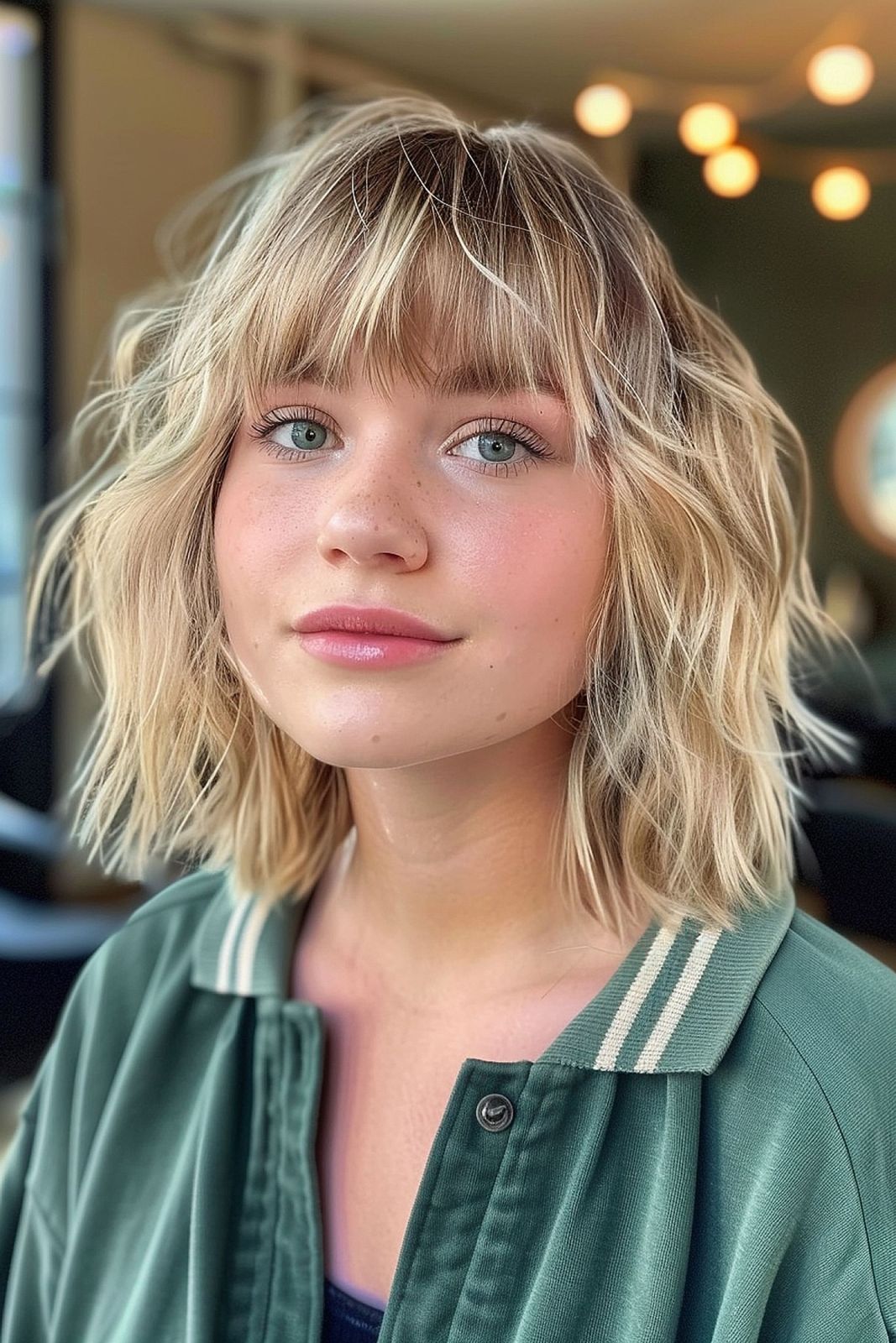 Honey Blonde Shag With Choppy Bangs Honey Blonde Shag With Choppy Bangs — Balayage Short Hair
