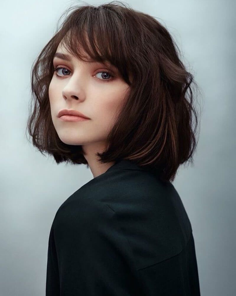 Chin Length Bob With Blunt Bangs Chin Length Bob With Blunt Bangs — Interview Hairstyles
