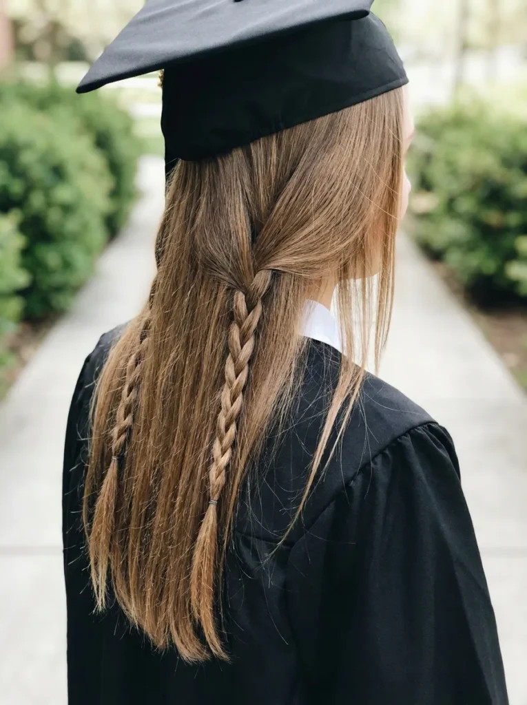 Fine Hair Braids with Loose Strands Fine Hair Braids with Loose Strands — Graduation Hairstyles with Cap