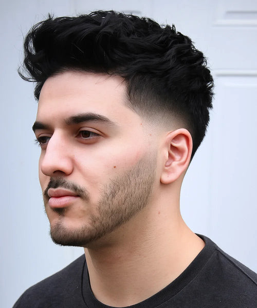 Textured Top Swept Back Fade Textured Top Swept Back Fade — High Taper Fade