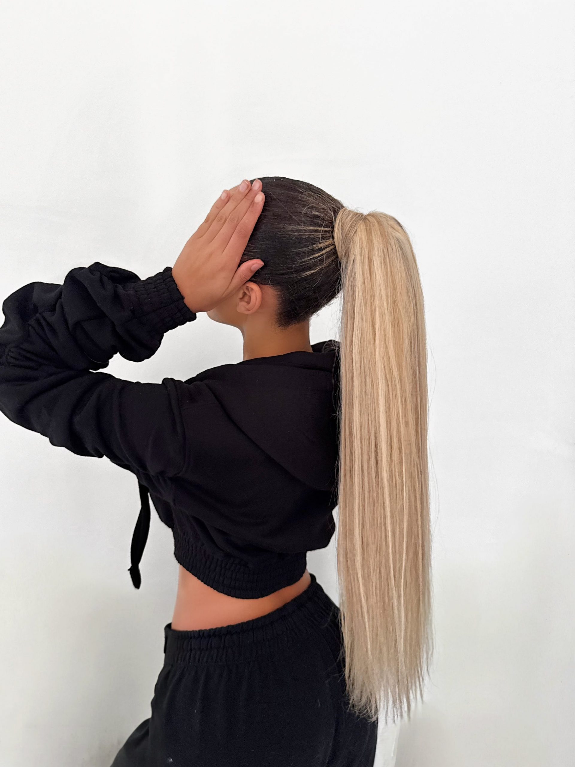 Dark Brown Ponytail With Blonde Highlights Dark Brown Ponytail With Blonde Highlights — Sleek Ponytail