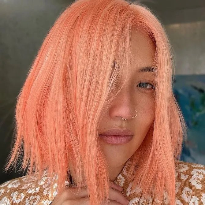Muted Coral Pink Blunt Bob — Coral Hair