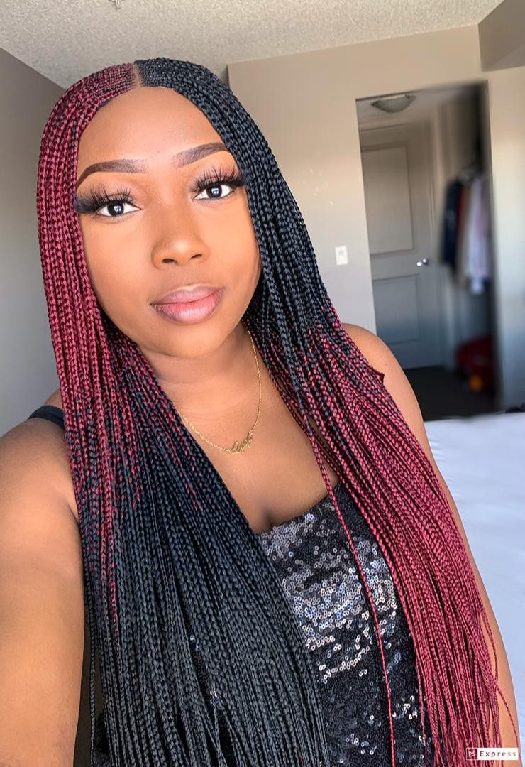 Black and Burgundy Ombré Split Box Braids — Burgundy Braids