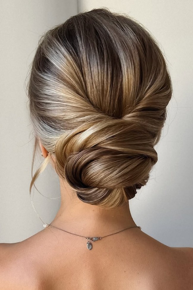 Textured Dark Blonde Balayage Low Bun