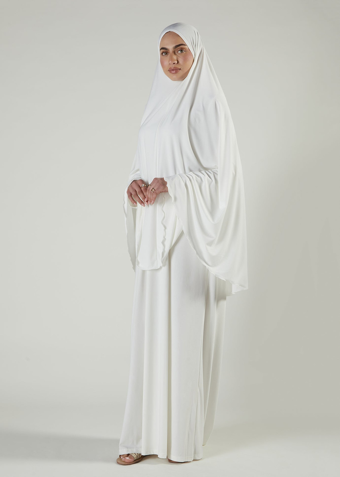 Ivory Crepe Abaya with Subtle Bodice Pleating — Abaya Outfits