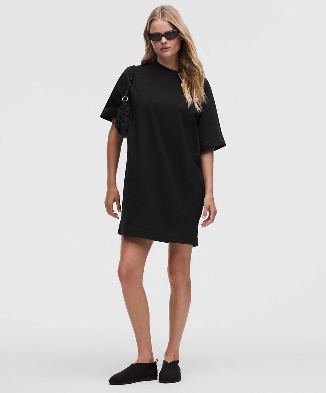 Oversized Mock Neck Tee Dress with Slip-Ons Oversized Mock Neck Tee Dress with Slip-Ons — T Shirt Dress Outfits
