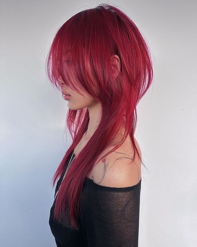 Vibrant Red Shag With Shaggy Bangs — Jellyfish Haircut