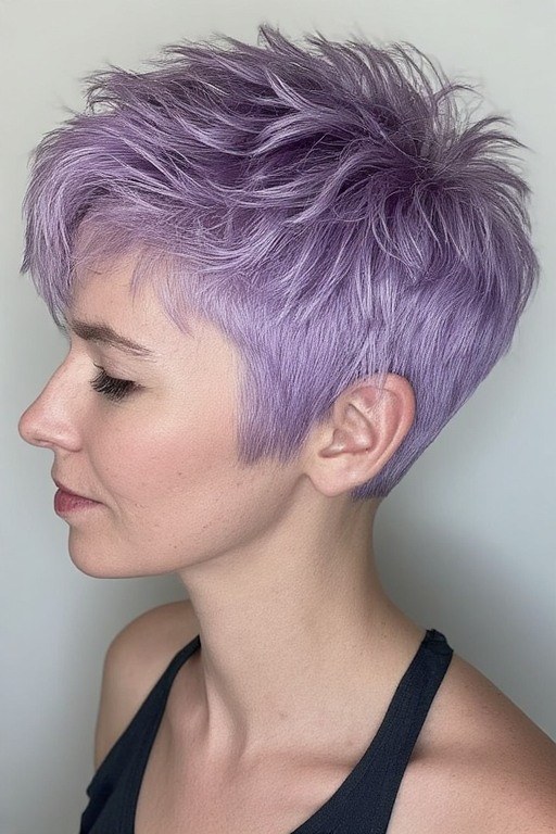 Vibrant Lavender Textured Pixie — Pixie Cut for Thin Hair