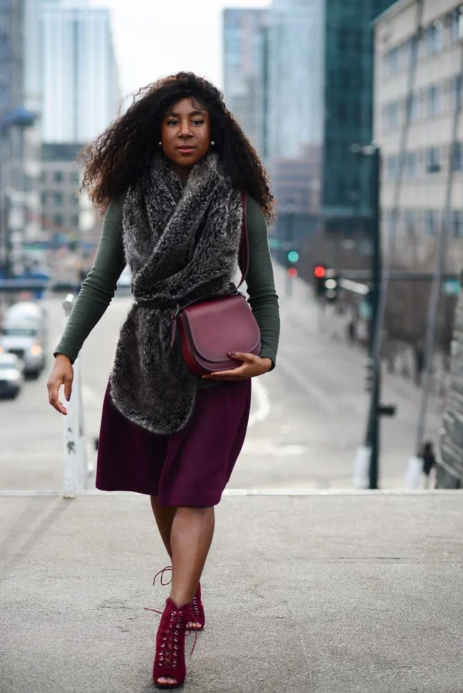 Faux Fur Stole and Burgundy Accents Faux Fur Stole and Burgundy Accents — Denver Outfits