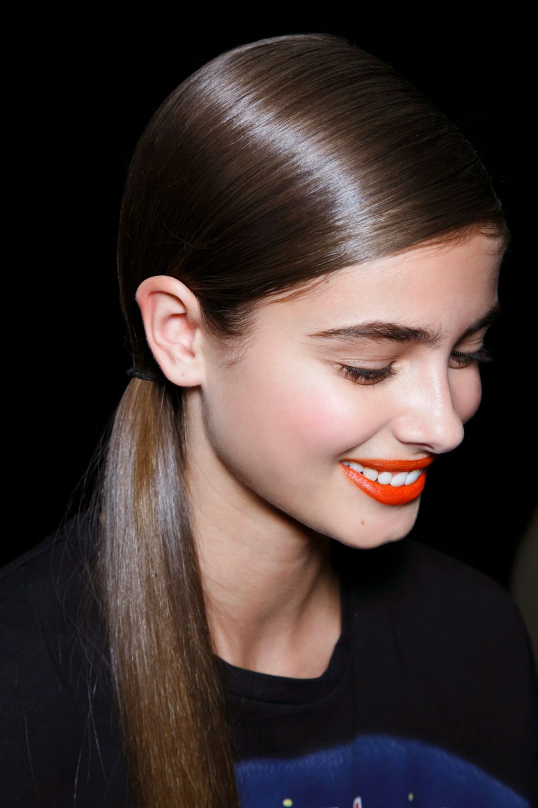Medium Brown High-Shine Ponytail — Sleek Low Ponytail