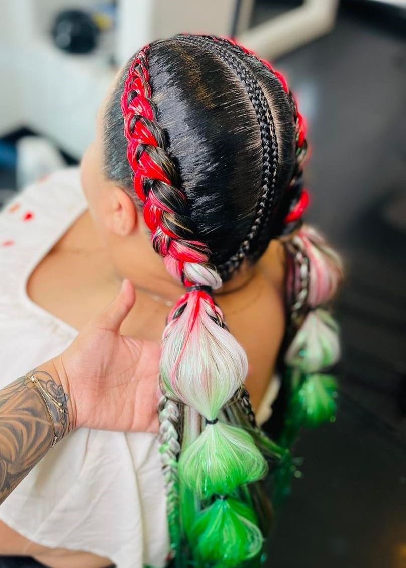 Braided Pigtails With Festive Extensions Braided Pigtails With Festive Extensions — Mexican Hairstyles
