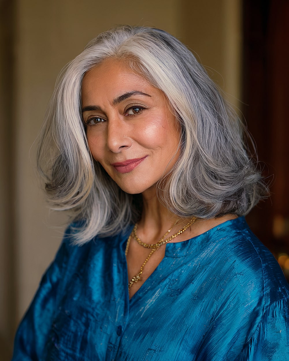 Voluminous Gray Lob with Subtle Lowlights Voluminous Gray Lob with Subtle Lowlights — Lowlights Over 50
