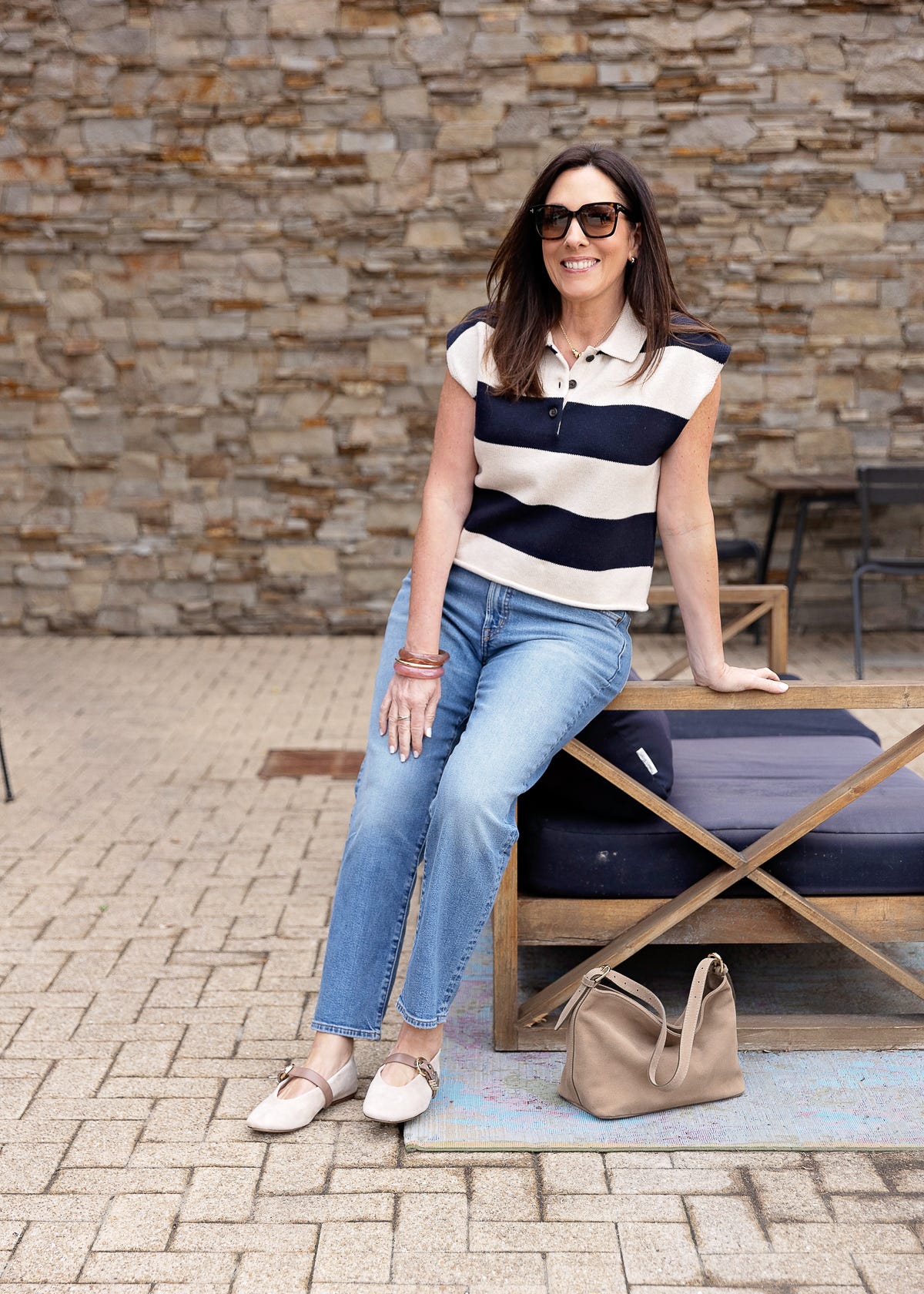 Preppy Vibes: Light Blue Straight Leg Jeans with Striped Polo