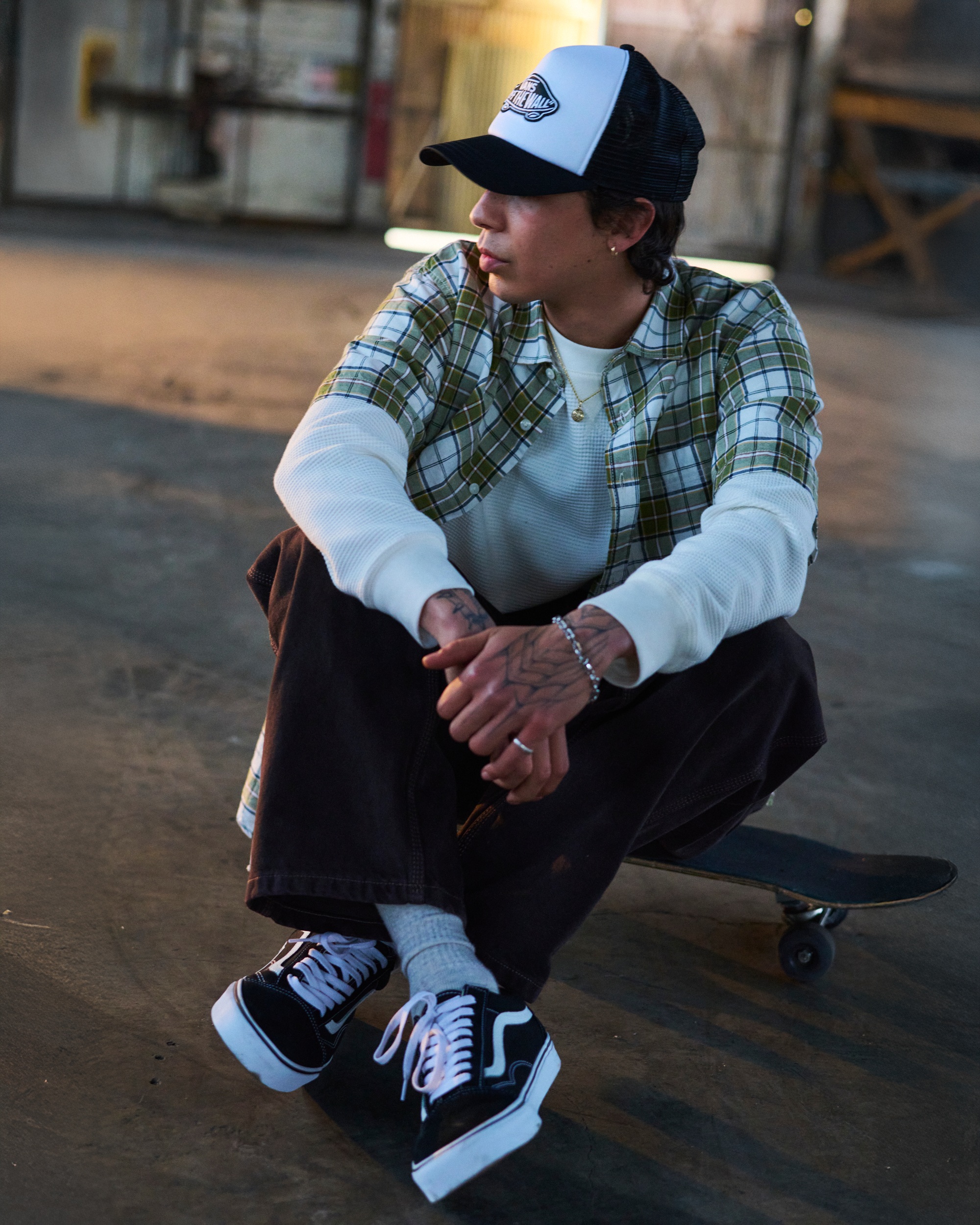 Plaid Overshirt Over Waffle Knit Plaid Overshirt Over Waffle Knit — Mens Streetwear Outfits