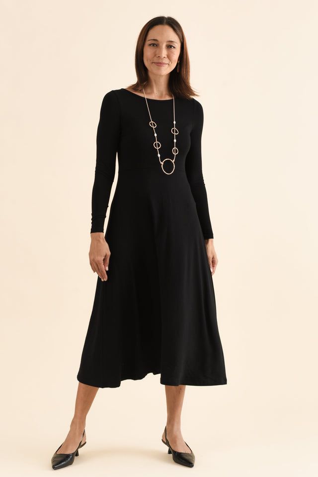 Modest A-Line Midi Dress with Pendant Necklace — Funeral Dresses