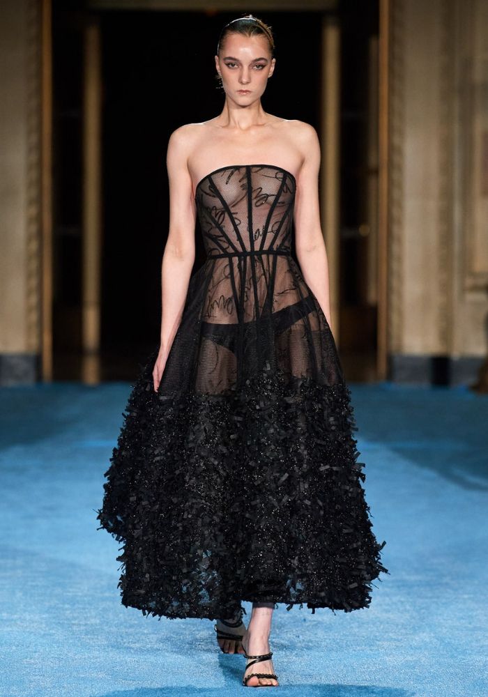 Avant-Garde Statement: Black Corset Dress with Sheer Bodice Avant-Garde Statement: Black Corset Dress with Sheer Bodice — Corset Dress Outfits