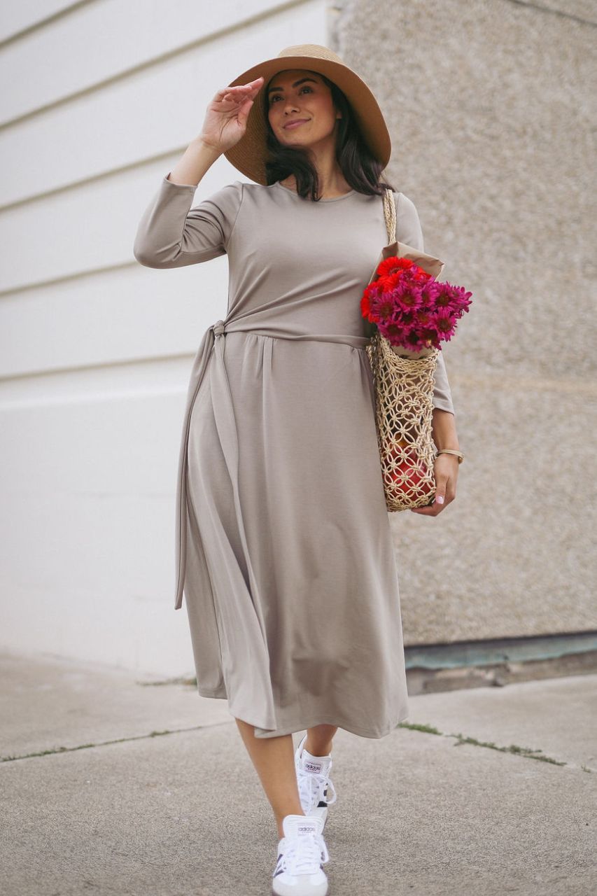 Tie-Waist Jersey Midi Dress for Casual Errands — Modest Dresses