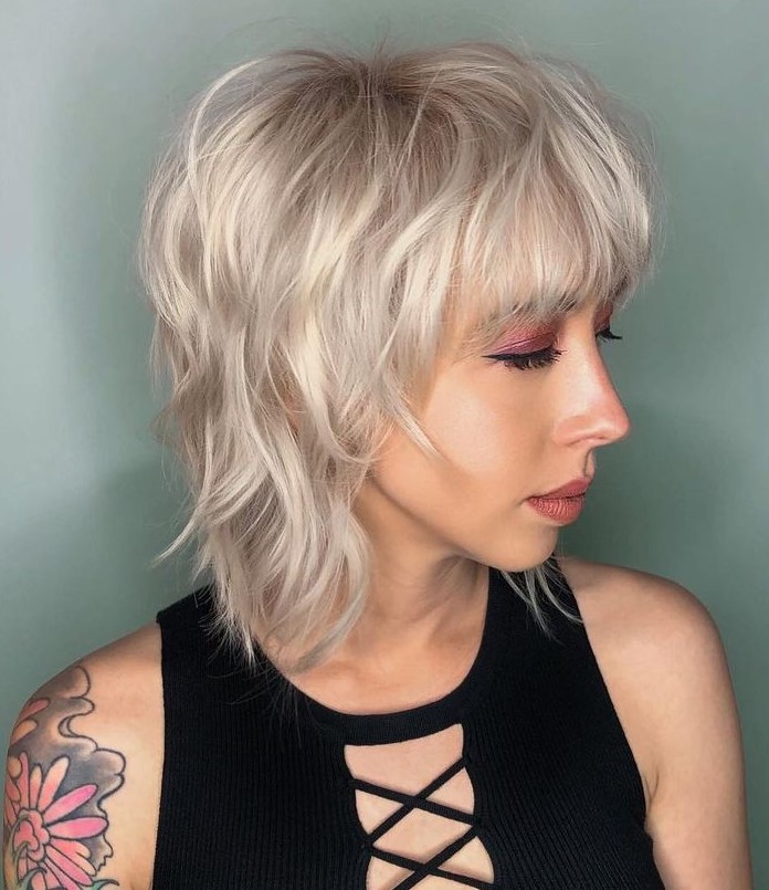 Ear Length Shag Mullet With Choppy Bangs Ear Length Shag Mullet With Choppy Bangs — Bangs for Thin Hair
