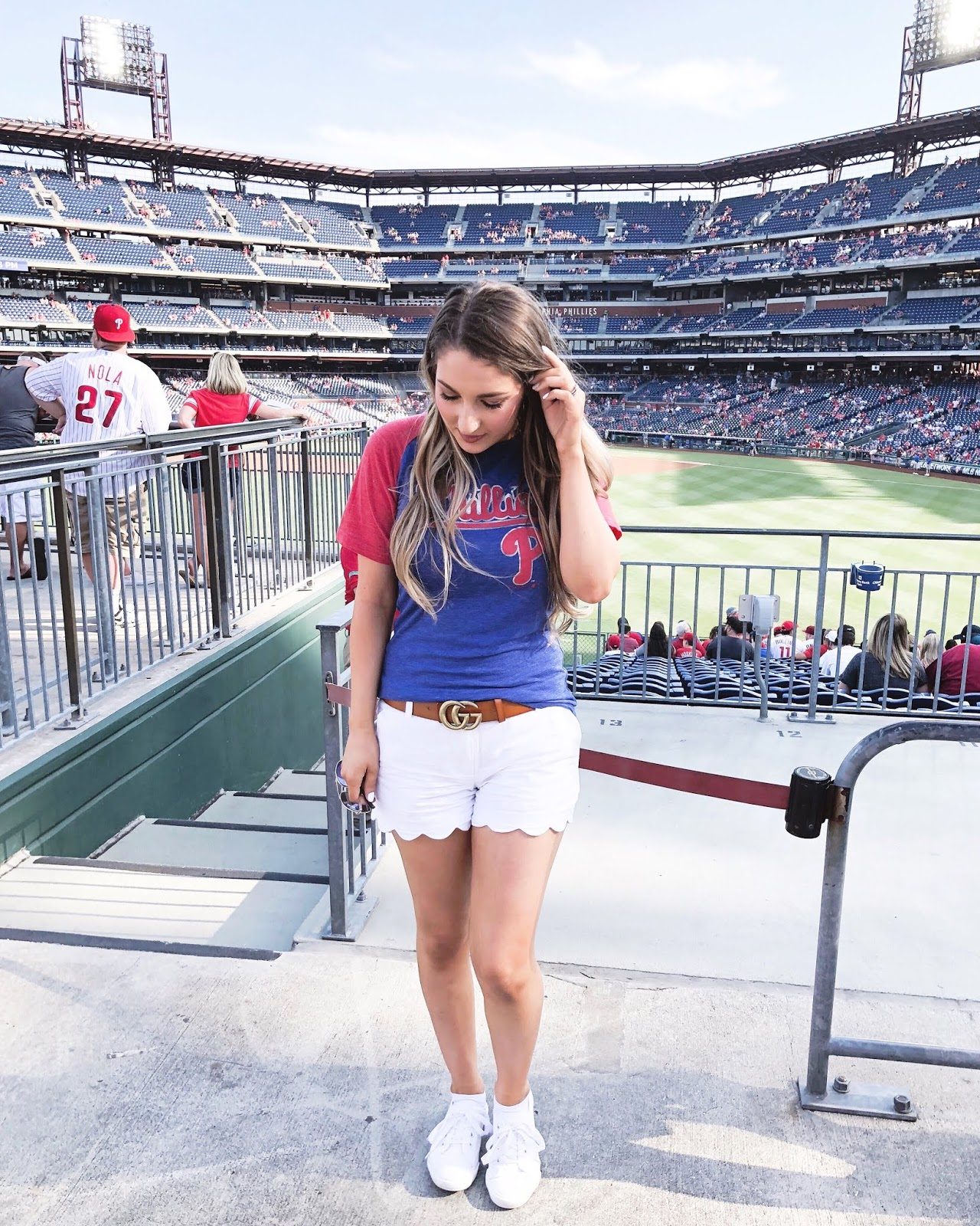 Two-Toned Baseball T-Shirt with Scalloped Shorts — Baseball Game Outfits