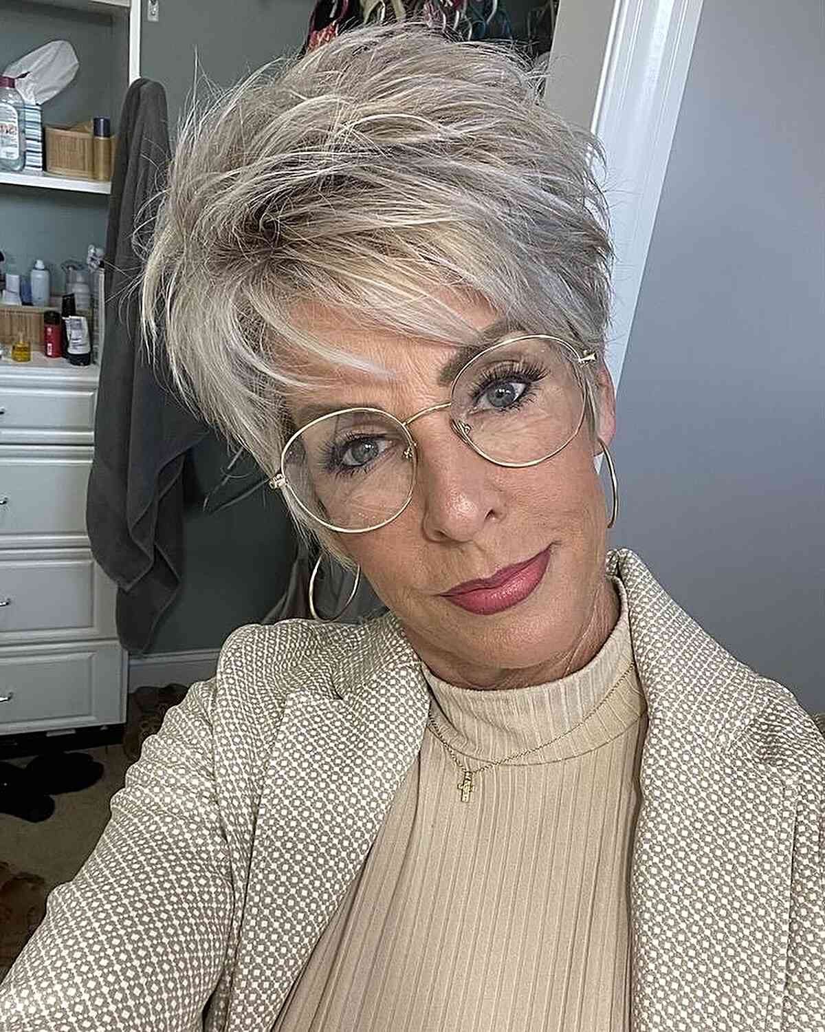 Textured Ash Blonde Pixie — Short Haircuts with Glasses