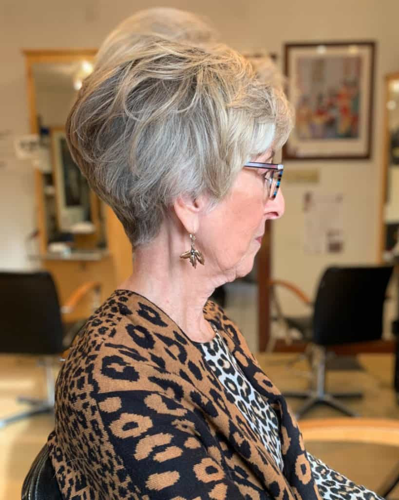 Blonde and Grey Blend Stacked Bob Blonde and Grey Blend Stacked Bob — Hair Color for Older Women