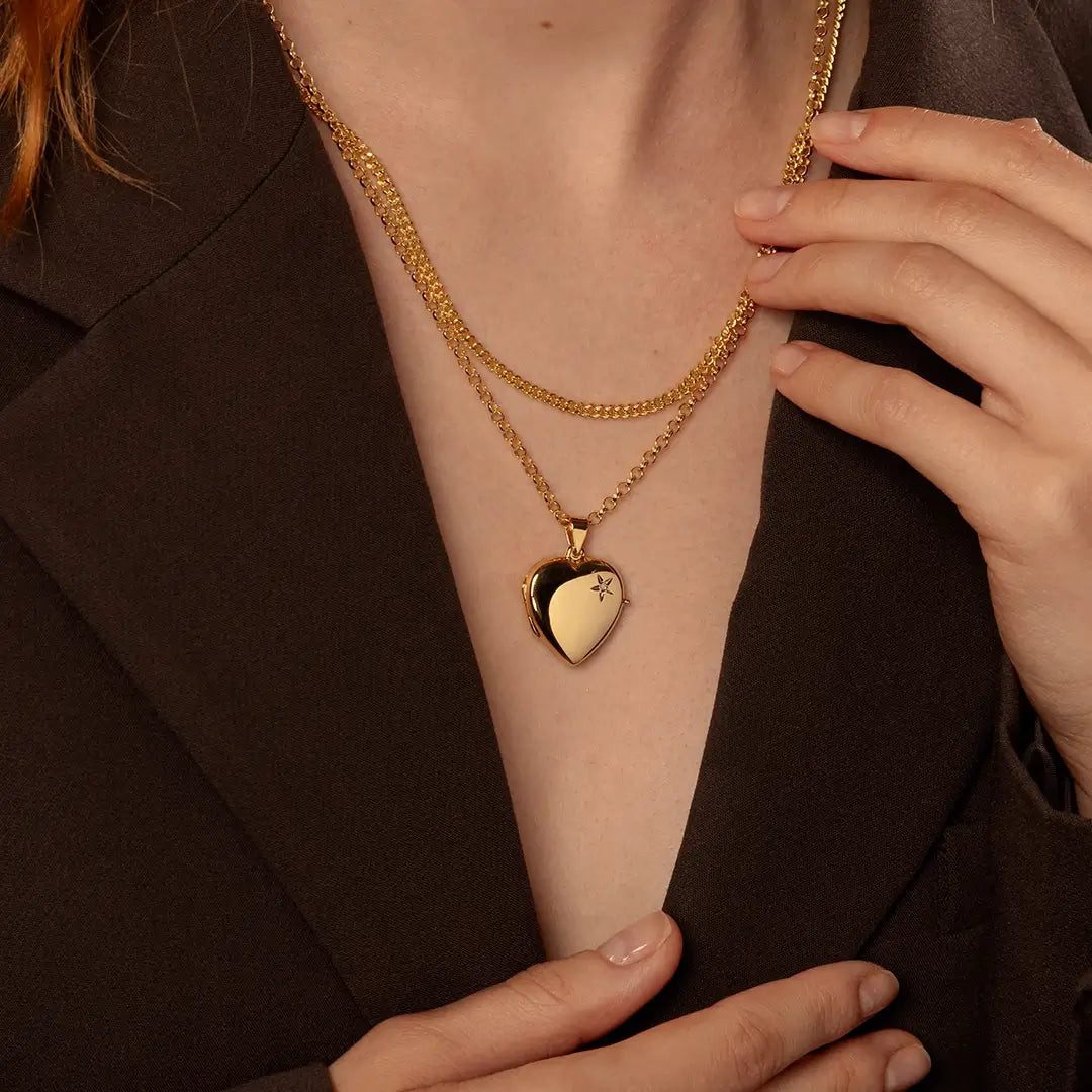 Diamond Accent Heart Locket with Brown Blazer — Locket Necklaces
