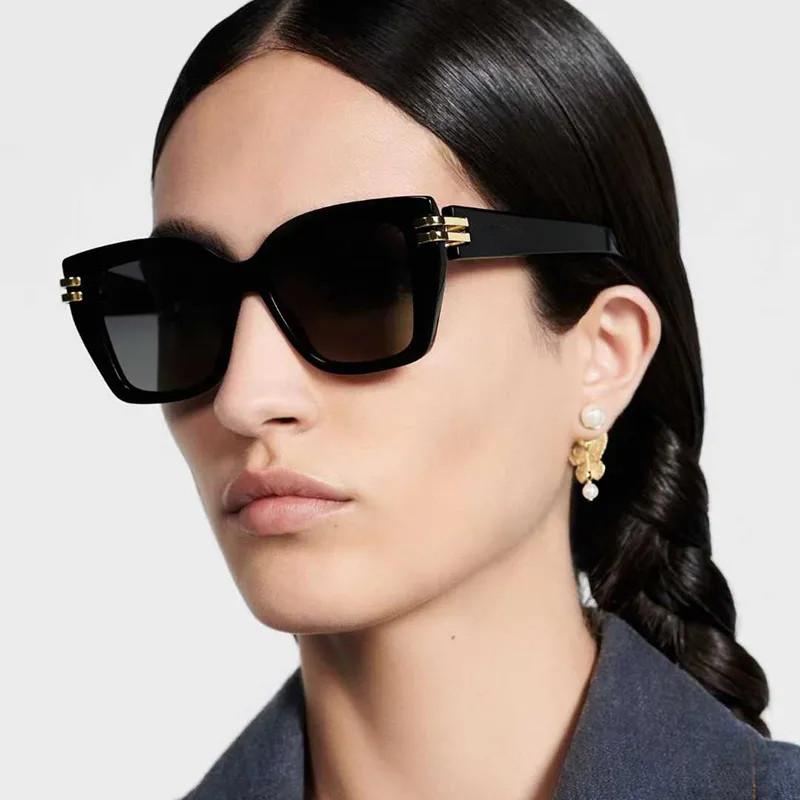 Large Black Cat-Eye Sunglasses With Denim Jacket Large Black Cat-Eye Sunglasses With Denim Jacket — Sunglasses for Square Face