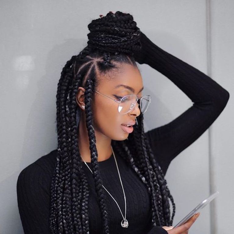 Triangle Part Braids In a High Bun Triangle Part Braids In a High Bun